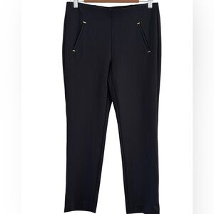 Chico's Black Minimalist Knit Trousers With Stylish Pockets Trimmed In Gold Sz 4